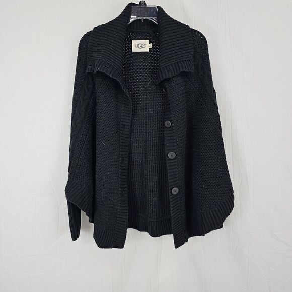 UGG Maribeth Cocoon Cable Knit Button Front Cardigan Sweater in Black Size M/L - Picture 2 of 7